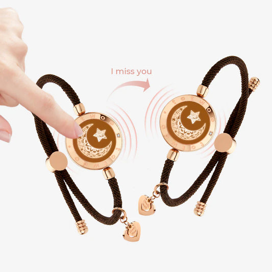 Moon & Star Touch Bracelets (Milan Rope Edition — Brown + Brown)