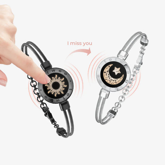 Sun & Moon Touch Bracelets (Snake Chain Edition — Black + Silver)