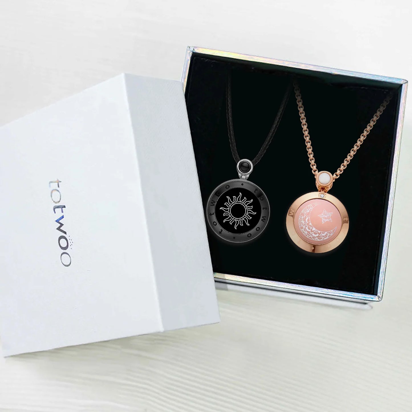 Sun & Moon Touch Necklaces (Agate Edition — Black + Rose Gold)