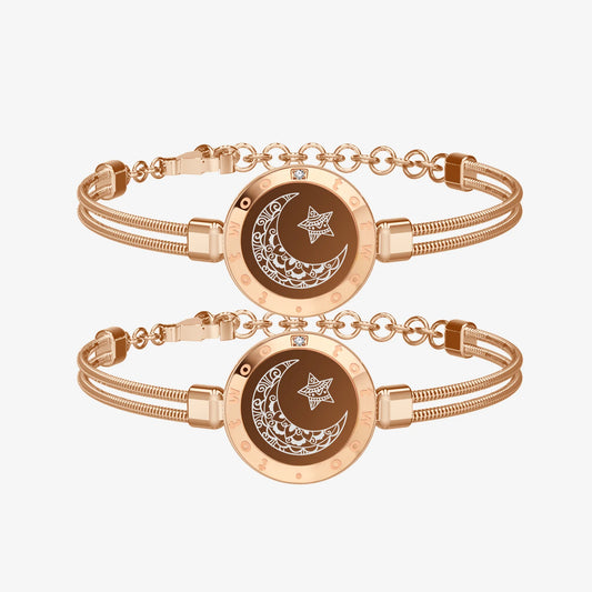 Moon & Star Touch Bracelets  (Snake Chain Edition — Rose Gold + Rose Gold)