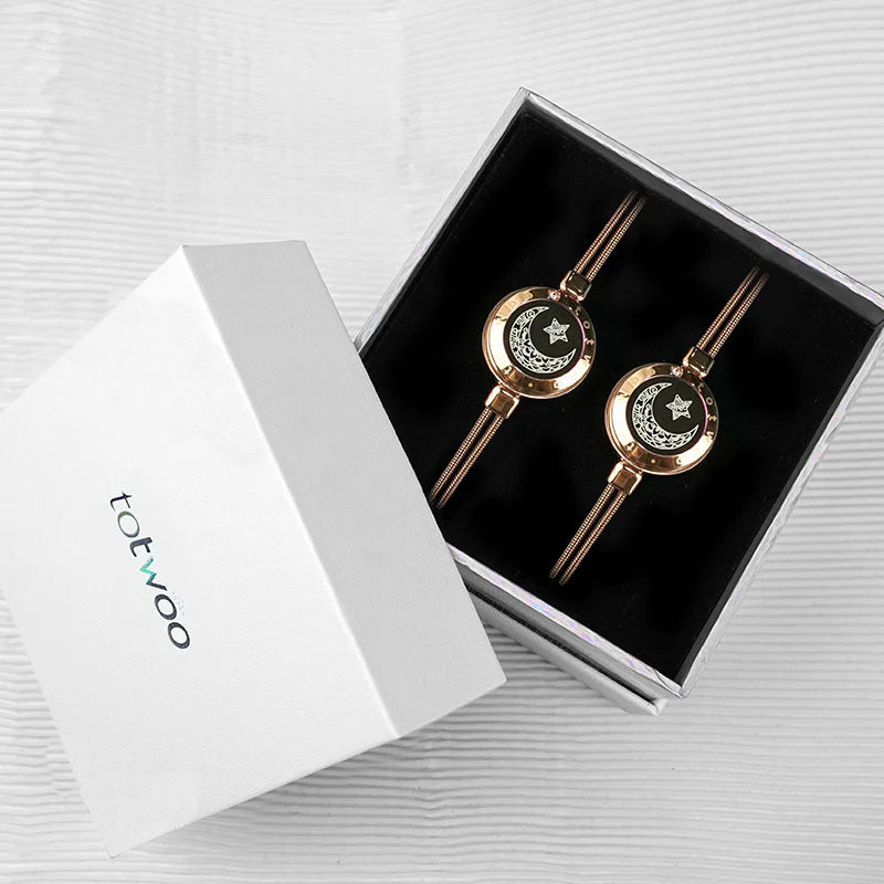 Moon & Star Touch Bracelets  (Snake Chain Edition — Rose Gold + Rose Gold)