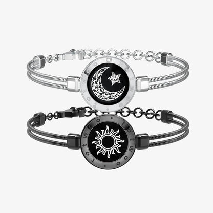 Sun & Moon Touch Bracelets  (Snake Chain Edition — Black + Silver)