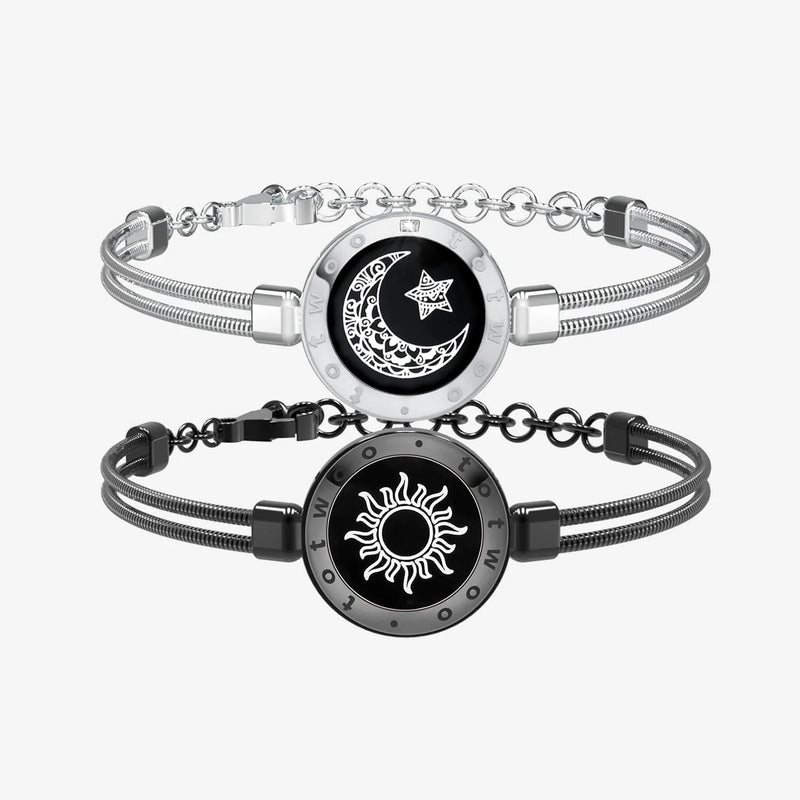 Sun & Moon Touch Bracelets  (Snake Chain Edition — Black + Silver)