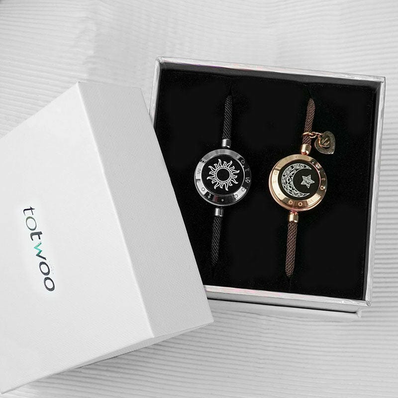 Sun & Moon Touch Bracelets  (Snake Chain Edition — Black + Silver)