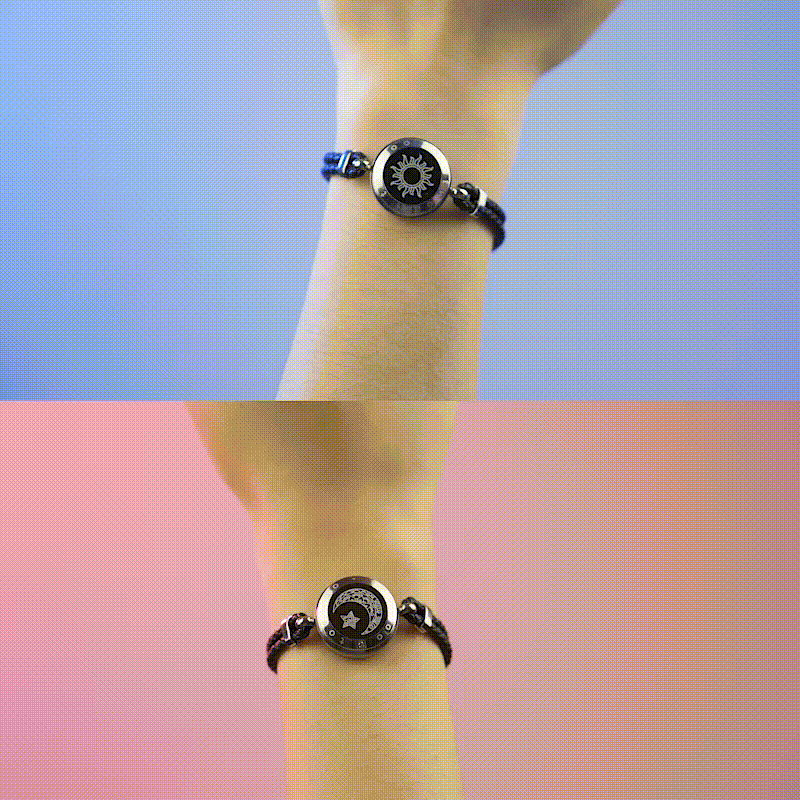 Sun & Moon Touch Bracelets (Braided Leather Rope Edition — Black + Black)